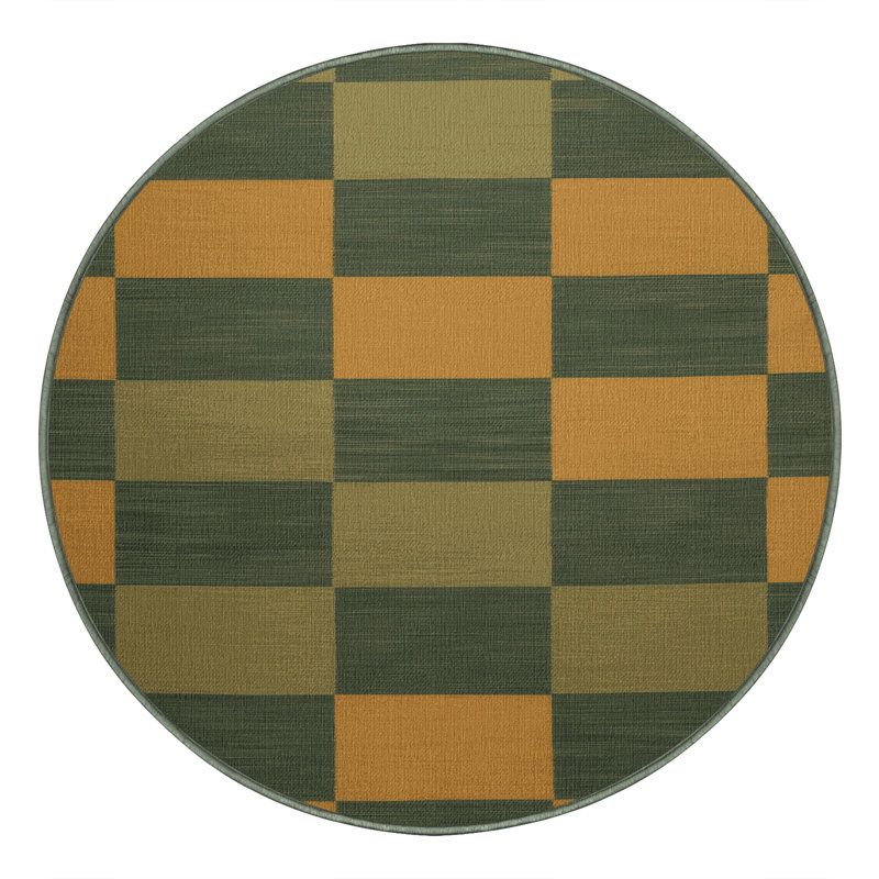 Tapis vert à carreaux lavable à la machine, Rond 7 pi