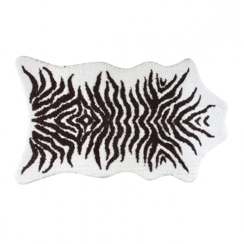 Mountain Zebra Bath Rug, 35" W x 59" L, White