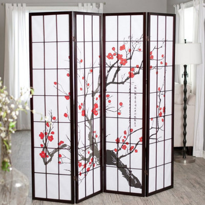 70" Plum Blossom Screen With Black Frame For Creating Privacy - Transform Your Space Tall Room Divider Appealing Silhouettes Add And Attraction