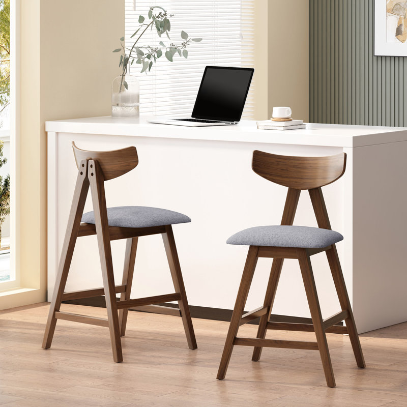 Tabourets de comptoir rembourrés gris foncé 2 - Structure en bois d'hévéa style Mid-Century 2