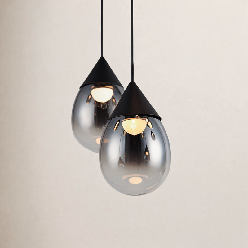 Luminaire suspendu grappe 3 lumières DEL Aliceann, Noir mat, Fumée