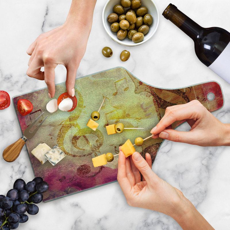 Ambesonne Music Tempered Glass Cutting Board Colorful Notes Composition Multicolor