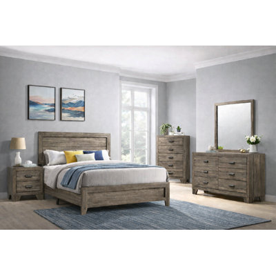 Ensemble de chambre à coucher à panneau classique avec finition brune