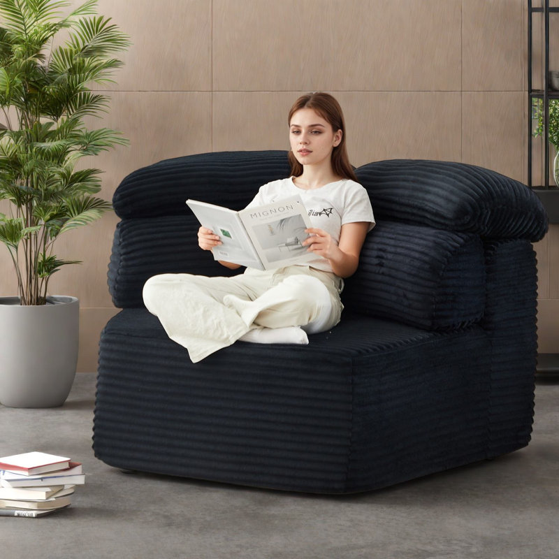 Chaises d'appoint modernes, chaise longue en velours côtelé noir 53 pouces pour la maison