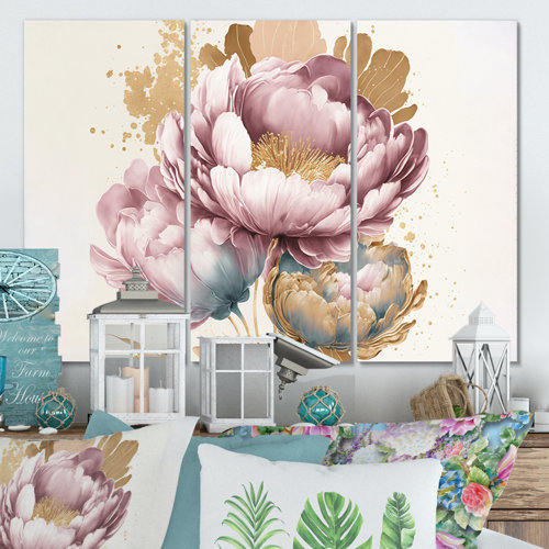 DesignArt Soft Pink Crocus Bouquet II On Canvas 3 Pieces Print | Wayfair