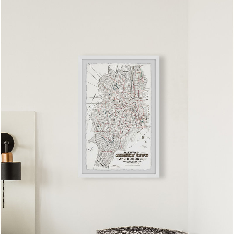 Jersey and Hoboken - Reproduction d'art graphique sur papier encadré, H 18 po x l 12 po x 1,5 po