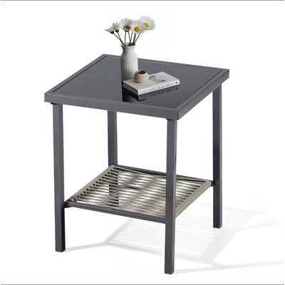 Table d'appoint extérieure en osier, table de bout carrée en rotin toutes saisons 22 x 18 x 18 po pour terrasse, balcon, terrasse, porche, cour