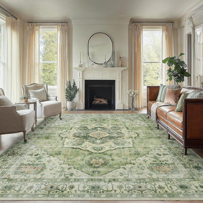 Tapis lavable à profil bas avec envers antidérapant et bordure durable, tapis rétro pour le salon, la chambre à coucher