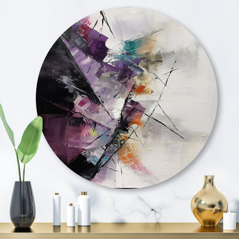 Purple Language Of Lines I - Abstract Geometric Round Wall Art on Metal, 29" H x 29" W x 1" D