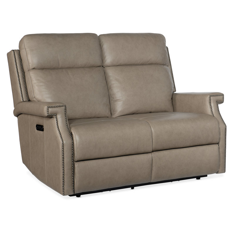 MS Vaughn 57.5'' Genuine Leather Rolled Arm Loveseat, Shattered Stone Genuine Leather