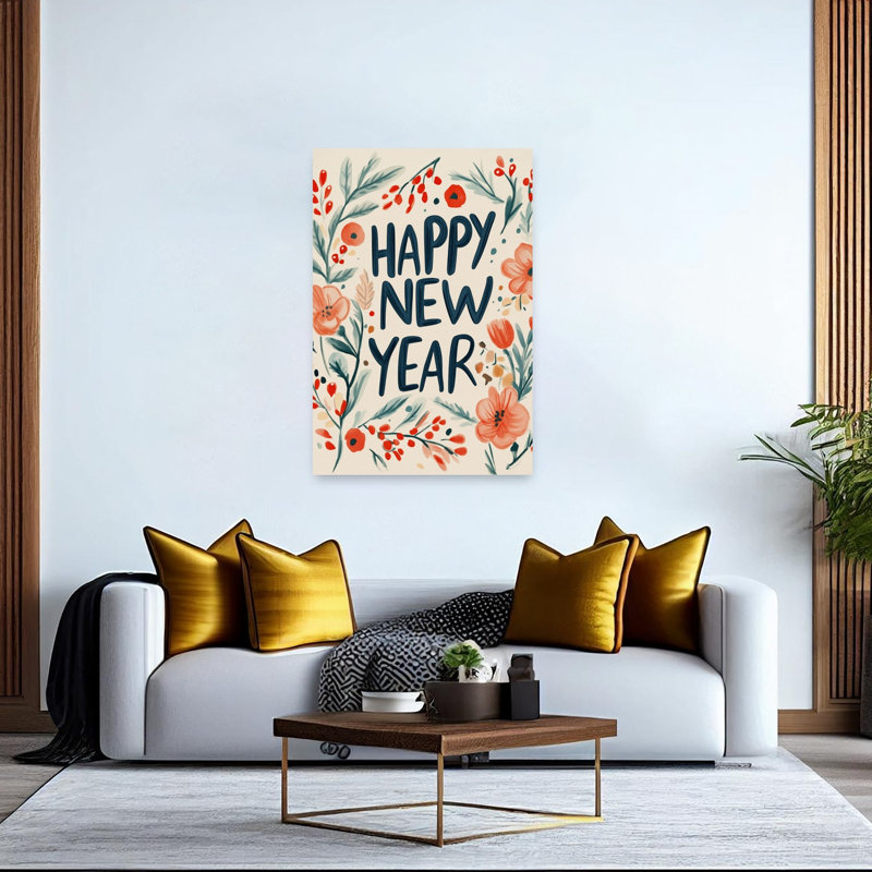 Affiche murale abstraite contemporaine de fleurs d'hiver pour le Nouvel An, H 60 po x l 40 po