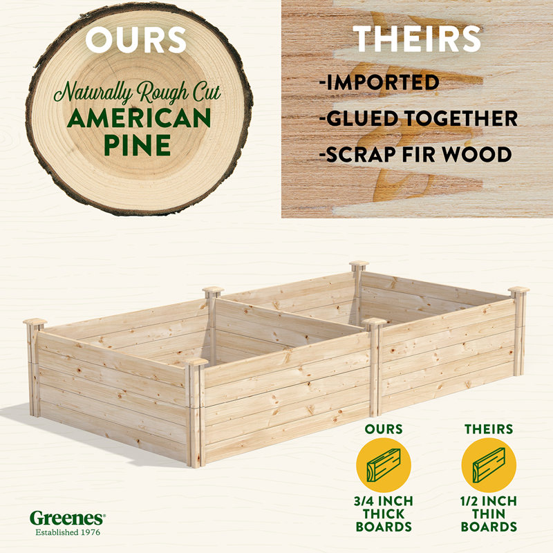 Katsuyoshi Wood Raised Garden Bed, 17.5" H x 96" W x 48" D, Pine