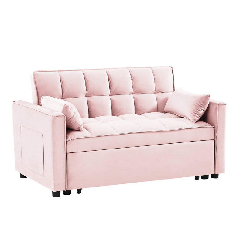 Fauteuil inclinable convertible 3 en 1 - Velours rose avec inclinaison et rangement pour le salon