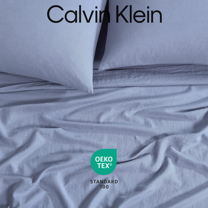 Calvin Klein Soho Cotton Sheet Set, Queen Sheet Set with 2 Pillowcases, Blue