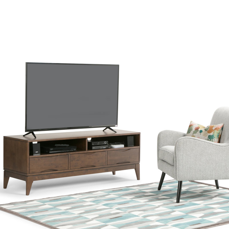 Meuble télé 60 po avec 3 tiroirs et tablettes ouvertes Harper, Noyer brun