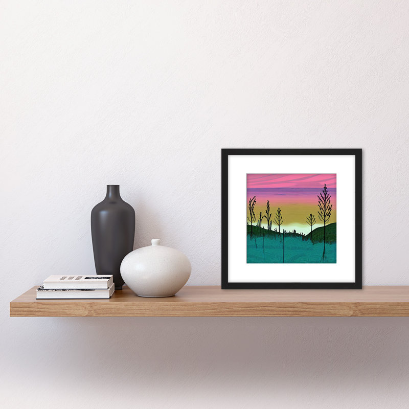 Forest Hill Sunset Sky Landscape Teal 1 Piece Single Picture Frame Wall Art