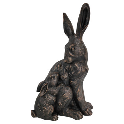 Mother Hare And Baby Cuddling Garden Statue