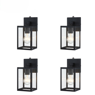 Ensemble de 4 lanternes murales d'extérieur noir Dusk to Dawn avec abat-jour en verre transparent