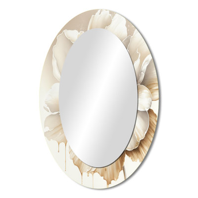 Blooming Beige Floral Design II - Beige Oval Wall Mirror Decor