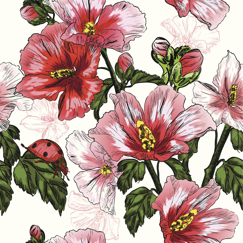 Stansel Red Hibiscus And Ladybird - Wrapped Canvas Print, 30cm H x 30cm W x 3.8cm D