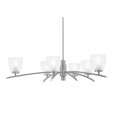 Kurve 6 Light Chandelier Shown In Graphite Finish With 5" Clear Ribbed Glass