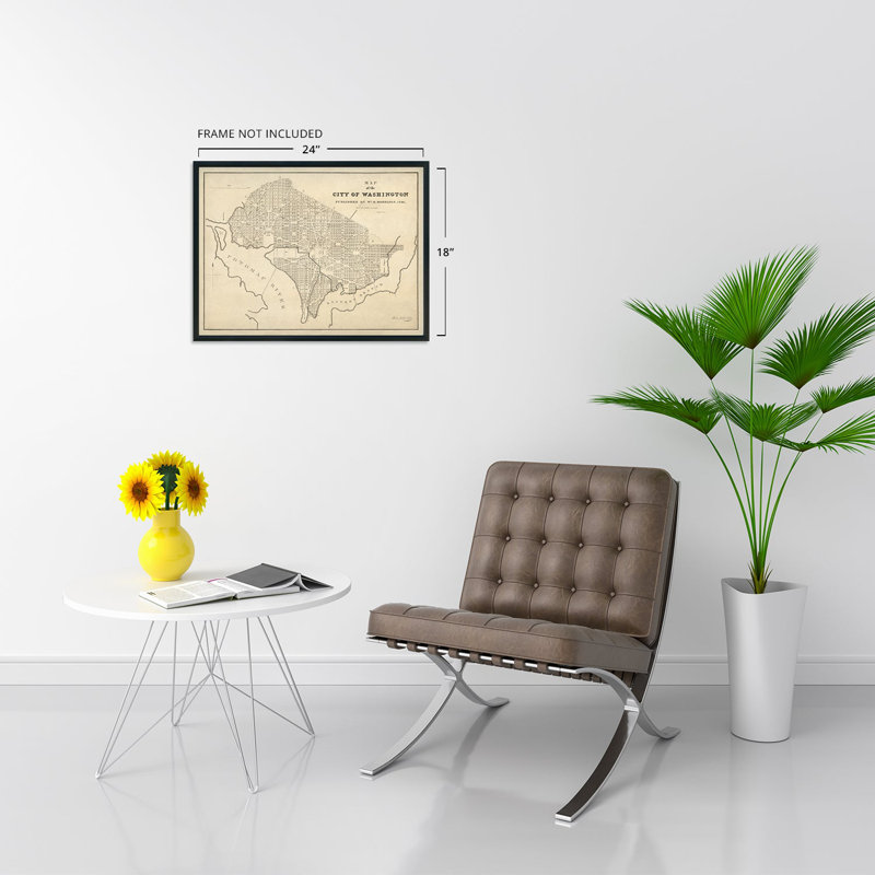 Carte de Washington en 1840 sur papier, H 18 po x l 24 po