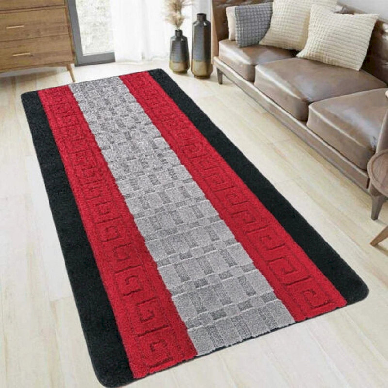 Non-Slip Black-Red Indoor Area Rug – Washable Large & Small Door Mat, Hallway, Bedroom & Kitchen Floor Mat