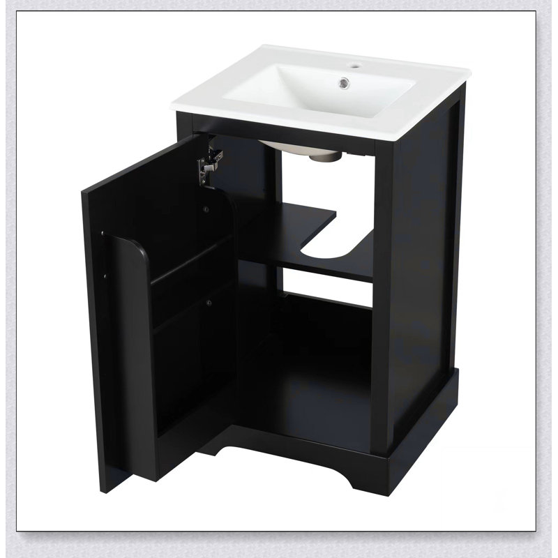 Meuble-lavabo de 20 po avec lavabo, armoire de salle de bain avec porte à fermeture douce, support de rangement et tablette réglable