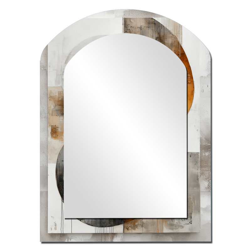 Autumn Urban Jazz Liquid Ink II - Spiral Asymmetrical Mirror, Grey Arch Decorative Wall Mirror, Printed Metal Art, 34" x 25"