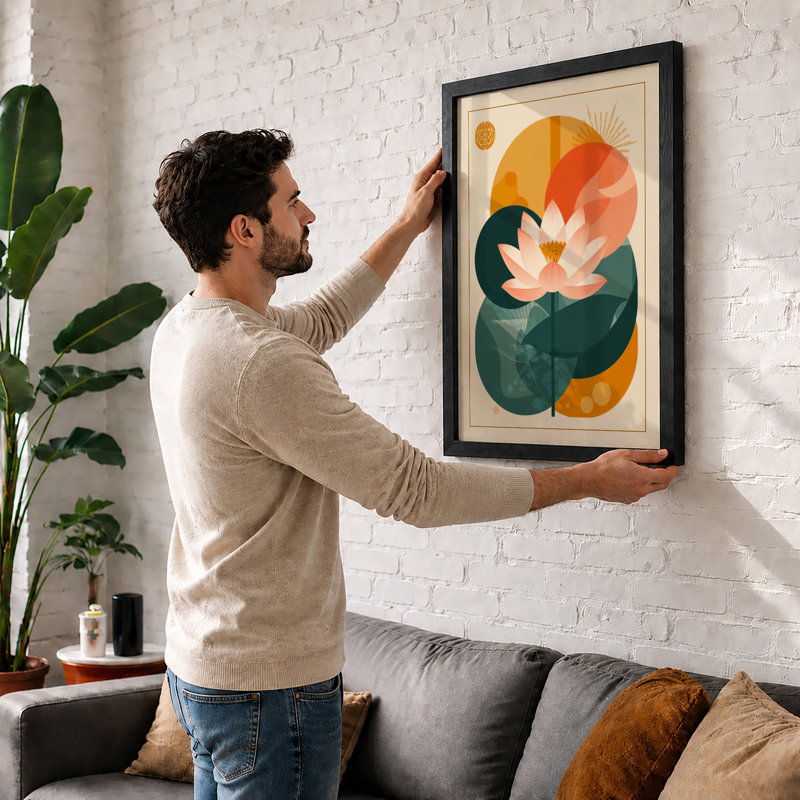 Lotus Bloom Botanical - Framed Print, Walnut, A1 - 84.1 x 59.4 cm