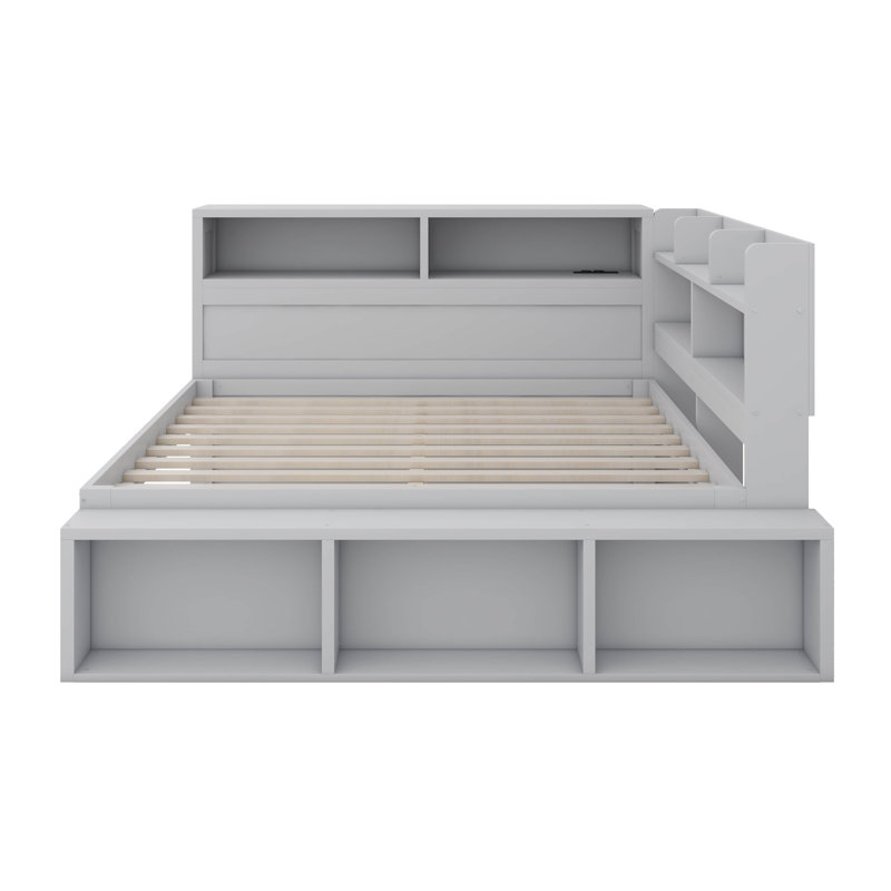 Wood Daybed With Storage Cabinets, Shoe Cabinet And USB Ports, Gray