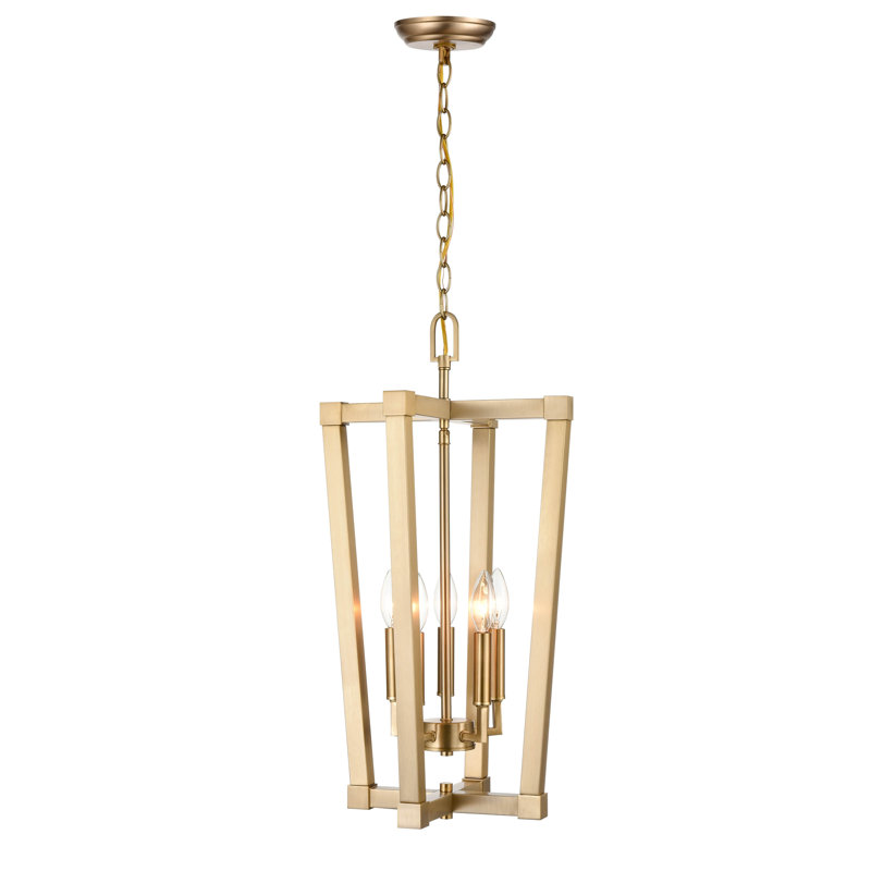 Luminaire suspendu carré de style lanterne à 5 lumières Seville, Or moderne