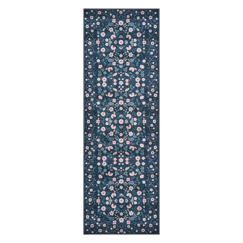Washable Floral Area Rug - Thin Low Pile Carpet for Living Room, Dining Room, Bedroom, Office - Runner Style, Beige - Durable, Easy Care, Soft Underfoot