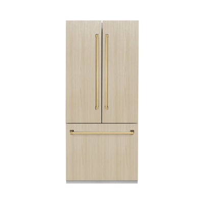 ZLINE Autograph Edition 36 in. 19.6 cu. ft. Panel Ready French Door Built-In Bottom Freezer Refrigerator with Water Dispenser and Ice Maker with Graphite Gray Interior and Accents