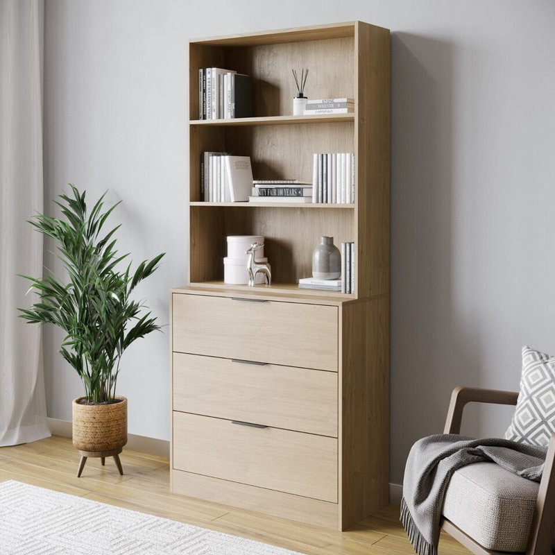 Ophe 180cm H x 60cm W Solid Wood Standard Bookcase, Oak, (3 Shelves) 180cm H x 60cm W x 35cm D