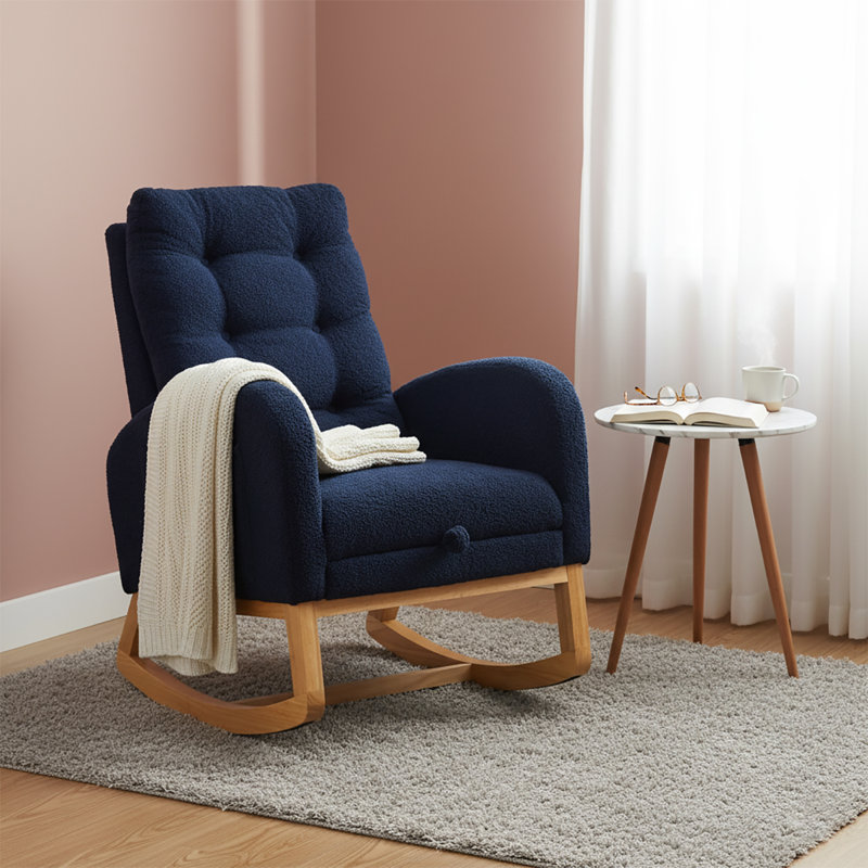 Chaise berçante classique rembourrée avec repose-pieds réglables, Blue