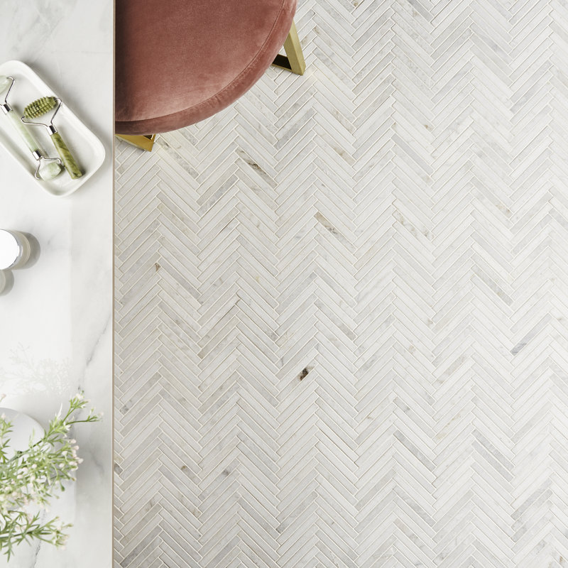Natural Stone 11 in. x 11.61 in. Polished Marble Herringbone Mosaic Floor & Wall Tile (0.89 Sq. Ft. / Sheet), White