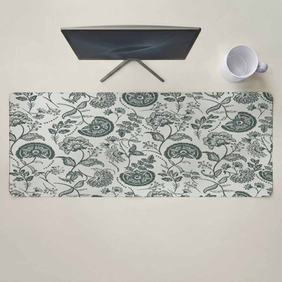 Pastoral Flowers Mouse Pad Gaming Desk Mat for Keyboard and Mouse, Vintage Grey-Blue Farmhouse Plant Large Mouse Pad with Non-Slip Base, Decorative Mousepad for Game Office Home, 15.7 x 31.5 inComes with a pure white mug