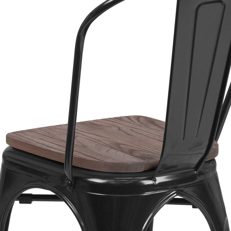 Kewaunee Metal Stackable Chair with Wood Seat, Black