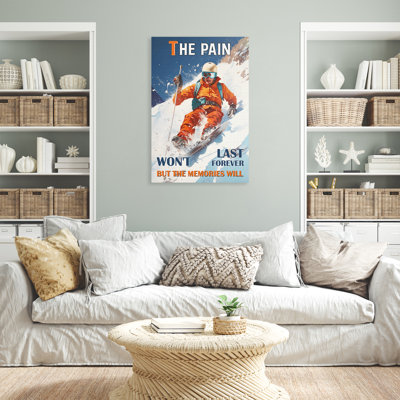 «Skiing Boy - The Pain Wonnt Last Forever But The Memories Will», reproduction d'art graphique sur toile tendue 1 pièce