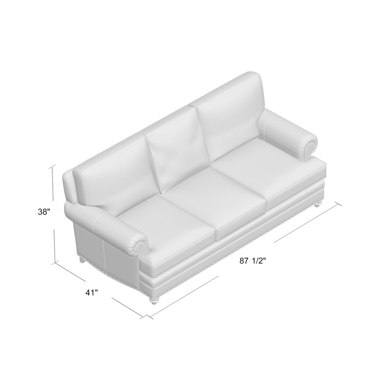 Carrado 87.5'' Leather Sofa, Anilina Cacao Genuine Leather, Stone, Pewter