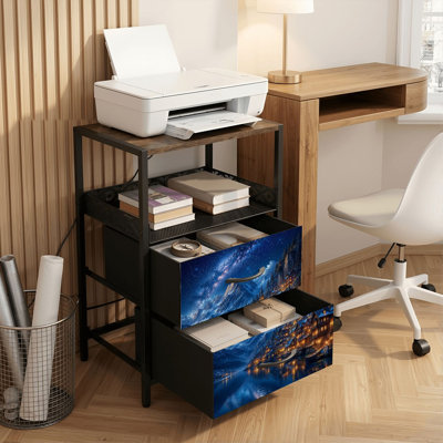 Table de chevet 2 tiroirs avec station de charge, table de chevet pour chambre avec ports USB et amp; Table de chevet noire Outlet Outlets
