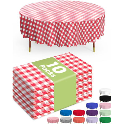 Nappes rondes jetables en plastique de 213 cm (84 pouces), ensemble de 10, à carreaux rouges