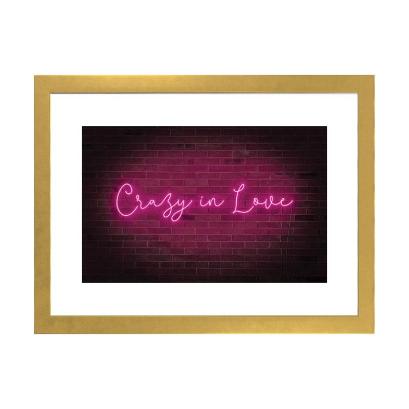 «Neon Love II» par Grace Popp - impression d'art textuel, H 16 po x l 24 po x P 1 po, Papier encadré doré, Blanc