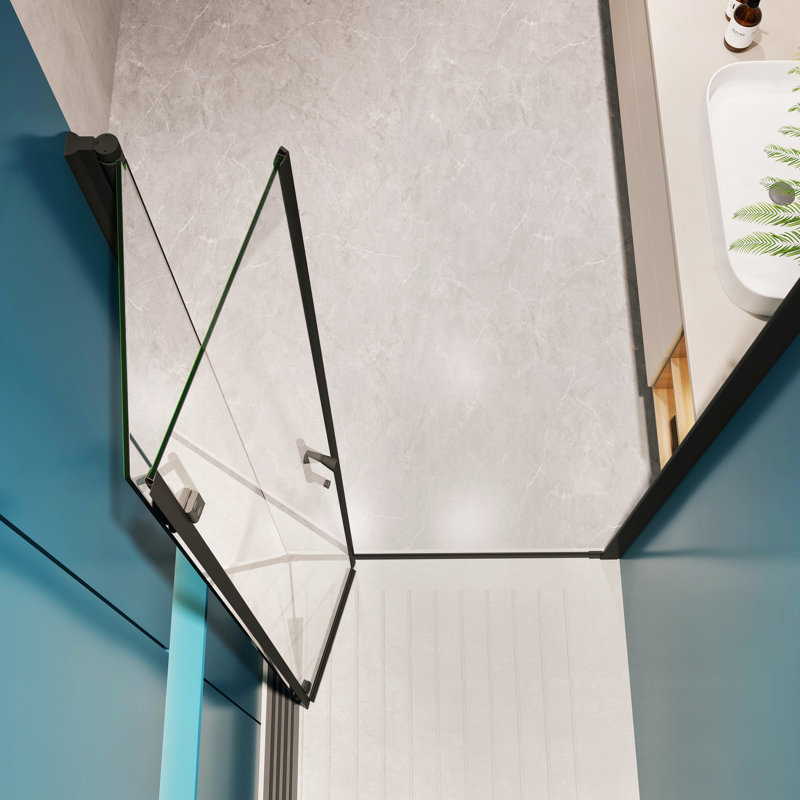 Universal Pivot Shower Door With 1/4" Tempered Glass 3072 - Matte Black, 30"-31 3/8" W, 72" H, Stainless Steel Handle, Leakage Protection Trait, Simple Installation Security Pivot, Wide, High, Leak-
