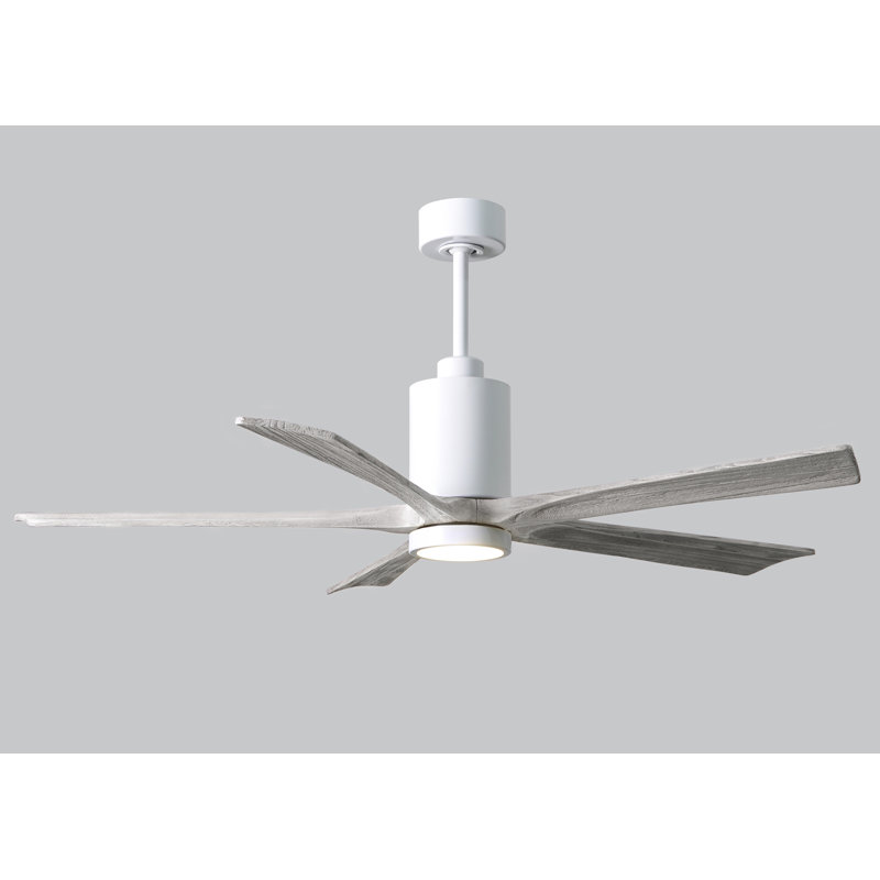 Patricia LED Downrod Ceiling Fan, Gloss White, Barn Wood Tone