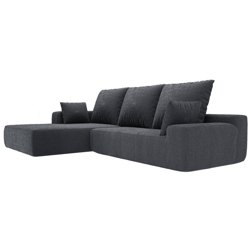 Boneless L-shaped Modular Foam-filled with Spring Support Simple Living Room Sofa, Gray Corduroy