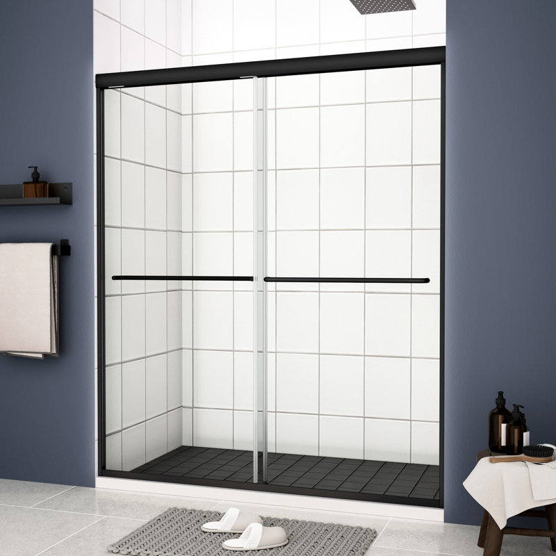 50 - 54"x70" Bypass Shower Door, Tempered Glass, Matte Black, Stainless Steel Handle, Nano Clean Treatment, Collision, Leak-, Simple Setup Sliding 54"x70", 1/4" Black Finish, Quality Easy Clean, Leak,