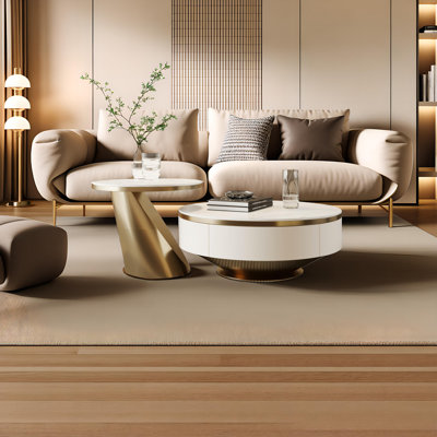 Jakori No Assembly Required Nesting Coffee Table With Storage – Rock Tabletop Heat-Resistant & Wear-Resistant