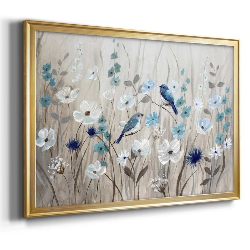 «Bluebirds in Spring», toile tendue avec châssis, Or, H 14 po x l 20 po x P 1,5 po